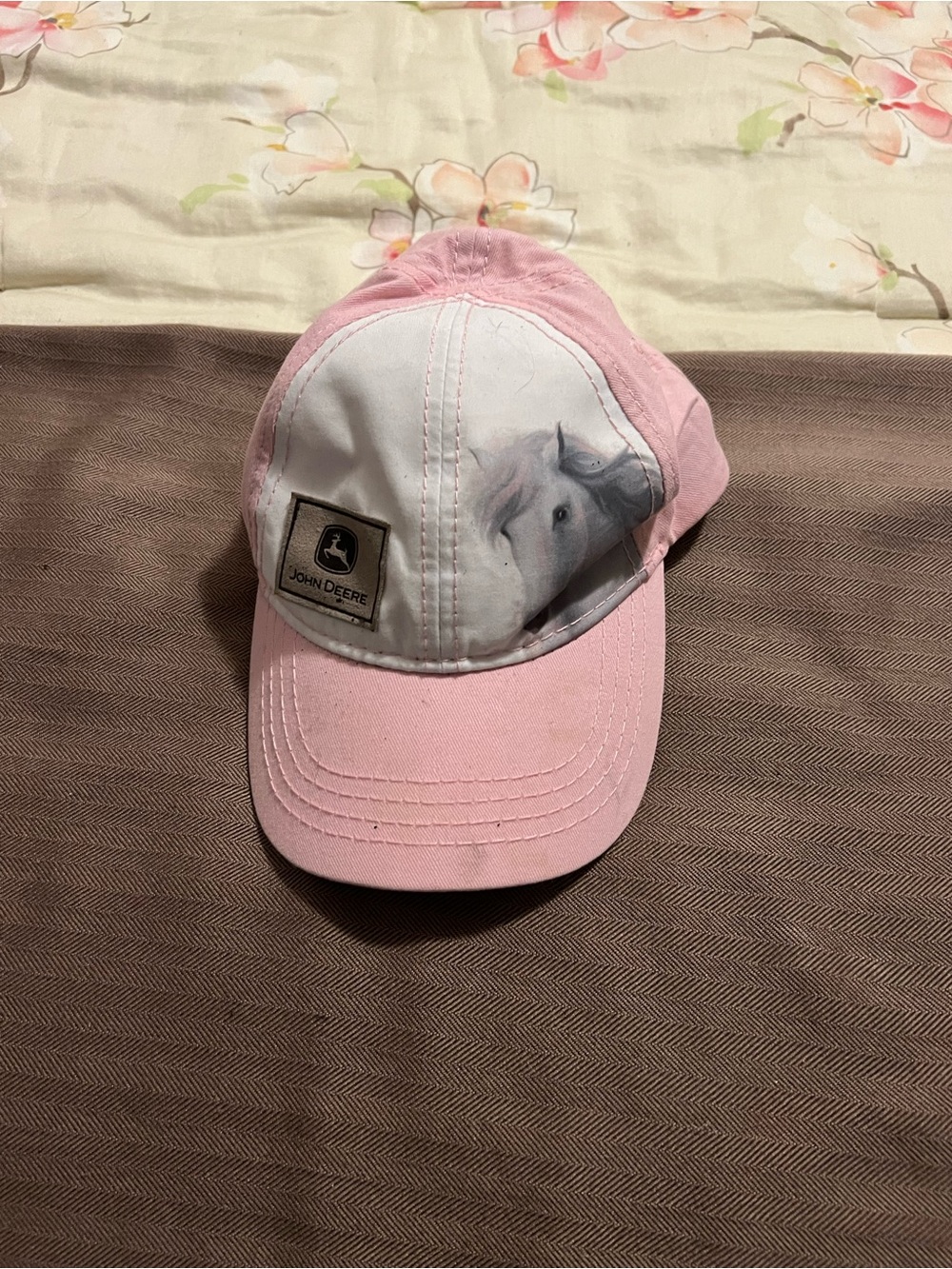 John Deere Girl's Stretchy Hat Pink White Size Toddler Horse Graphic Logo